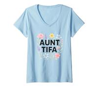Femme Aunt Tifa Floral Resistance Protest Resist Fascism No Kings T-Shirt avec Col en V