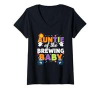 Femme Auntie of The Brewing Baby Halloween Grossesse Révélation Design T-Shirt avec Col en V