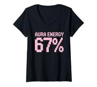 Femme Aura Energy 67 Meme Drôle Internet Blague Virale Tendance Humour T-Shirt avec Col en V