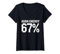 Femme Aura Energy 67 Meme Drôle Internet Blague Virale Tendance Humour T-Shirt avec Col en V