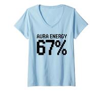 Femme Aura Energy 67 Meme Drôle Internet Blague Virale Tendance Humour T-Shirt avec Col en V