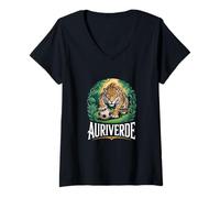 Femme Auriverde Brazil Jaguar - Identité Verte et Jaune T-Shirt avec Col en V