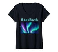 Femme Aurora Borealis Magnifiques lumières Polaires T-Shirt avec Col en V