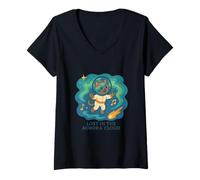 Femme Aurora Cloud Melodies Astral Cat T-Shirt avec Col en V