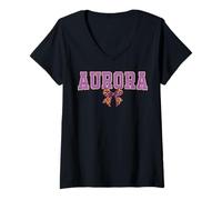 Femme Aurora Leopard Bow Connection NOM Trendy Conception pour Les T-Shirt avec Col en V