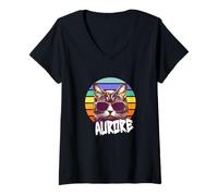 Femme AURORE - Joli prénom de fille avec un chat cool T-Shirt avec Col en V