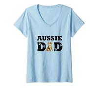 Femme Aussie Dad Papa Berger Australien Australian Shepherd Chien T-Shirt avec Col en V