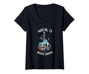 Femme Austin Texas Distressed Guitar Lover Graphic T-Shirt avec Col en V