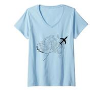 Femme Australie Floral Continent Heart Avion Travel Adventurer T-Shirt avec Col en V