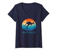 Femme Australie Retro Kangourou | Australia Kangaroo Aussie Sunset T-Shirt avec Col en V
