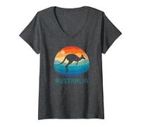 Femme Australie Retro Kangourou | Australia Kangaroo Aussie Sunset T-Shirt avec Col en V, Chiné Foncé, XXL