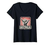 Femme Australie - Shaka Hand Geste - Drapeau - Symbole de surf de plage T-Shirt avec Col en V