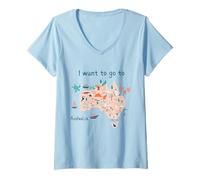 Femme Australie Vacances Je Veux Aller en Australie Aussie Fun T-Shirt avec Col en V