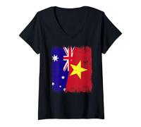 Femme Australie Vietnam Demi-Drapeau Australien Vietnamien Histoire T-Shirt avec Col en V