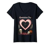 Femme Autel du Jour des Ghoulentines pour Une Romance Macabre T-Shirt avec Col en V