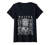 Femme Auteur écrivain romancier Livre écriture Outils Vintage Brevet T-Shirt avec Col en V