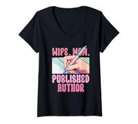 Femme Auteur publié Wife Mom Published Author T-Shirt avec Col en V