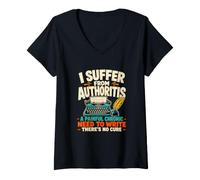 Femme Authoritis Drôle Auteur Écrivain Créatif Écriture Humour T-Shirt avec Col en V