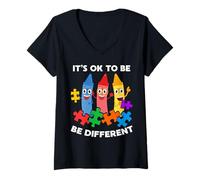 Femme Autism Awareness Day Gift It’s Ok to Be Different Autistic T-Shirt avec Col en V