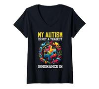 Femme Autism Awareness Neurodiversity World Autism Day Autism Autistic T-Shirt avec Col en V