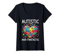 Femme Autism Awareness Neurodiversity World Autism Day Autism Autistic T-Shirt avec Col en V