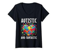 Femme Autism Awareness Neurodiversity World Autism Day Autism Autistic T-Shirt avec Col en V