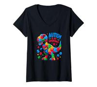 Femme Autism - Dinosaure - Puzzle - Arc - Autism is my Superpower T-Shirt avec Col en V