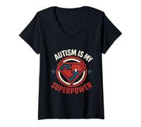 Femme Autism is My Superpower Puzzle Écusson Pièce Sensibilisation T-Shirt avec Col en V