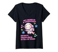 Femme Autism Pride Axolotl Astronaute - Mignon Chibi Axolotl dans l'espace T-Shirt avec Col en V