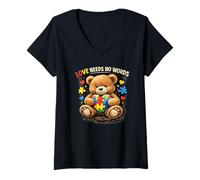 Femme Autisme Acceptation Maman Autisme Mois de Sensibilisation à l'Autisme T-Shirt avec Col en V