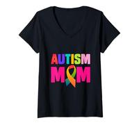 Femme Autisme Maman Sensibilisation aux Parents autistes Soutien autistique T-Shirt avec Col en V