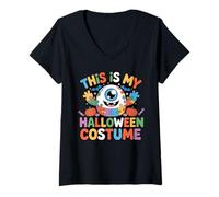 Femme Autisme Puzzle Globe oculaire Halloween Costume Dessin animé T-Shirt avec Col en V