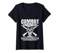 Femme Autocollant d'ingénierie de Combat US Army Combat Engineer T-Shirt avec Col en V