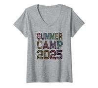 Femme Autographes de directeur de camping rétro pour camps d'été 2025 T-Shirt avec Col en V