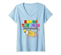 Femme Autographes de fin d'année du dernier jour d'école 2024-2025 T-Shirt avec Col en V