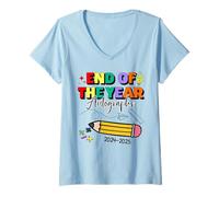 Femme Autographes de fin d'année du dernier jour d'école 2024-2025 T-Shirt avec Col en V