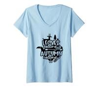 Femme Automne Appel Feuilles Tomber Thanksgiving Automne T-Shirt avec Col en V
