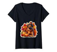 Femme Automne Automne Rhodesian Ridgeback propriétaire de Chien Amant Vintage Maman T-Shirt avec Col en V