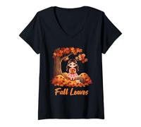 Femme Automne Feuilles Arbre et Forêt Créatures Hommes, Femmes Enfants T-Shirt avec Col en V