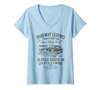 Femme Automobile Nostalgia Classic Cruise-in Design Vieilli T-Shirt avec Col en V