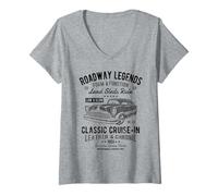 Femme Automobile Nostalgia Voiture Classique Cruise-in Design Vieilli T-Shirt avec Col en V
