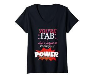 Femme Autonomiser la Typographie néon T-Shirt avec Col en V