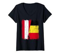 Femme Autriche Belgique Demi Drapeau Autriche Belge Jersey T-Shirt avec Col en V