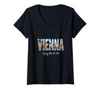 Femme Autriche Vienne Vacances Printemps 2026 Voyage de Vacances T-Shirt avec Col en V