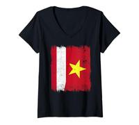 Femme Autriche Vietnam Demi Drapeau Autriche Vietnamienne Histoire T-Shirt avec Col en V