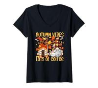 Femme Autumn Coffee Gnomes for Women for Fall and Coffee Lover T-Shirt avec Col en V