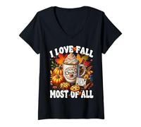 Femme Autumn Coffee Mug Graphic for Women I Love Fall Most of All T-Shirt avec Col en V