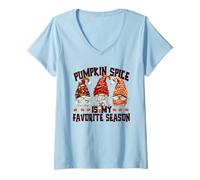 Femme Autumn GNOME for Women Pumpkin Spice is My Favorite Season T-Shirt avec Col en V