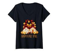 Femme Autumn Gnomes Couple with Pumpkins for Women Happy Fall Yall T-Shirt avec Col en V