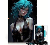 Femme aux Cheveux Turquoise et Tenue Noire Puzzle Adulte 1000 pièces Jeu de Stimulation Cognitive Emboîtement précis sans espaces Activité apaisante pour se détendre (38x52cm)